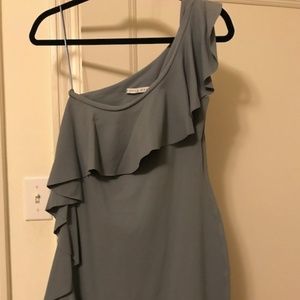 Susana Monaco blue grey one shoulder dress